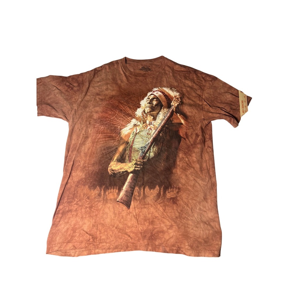 The Mountain Native American Warrior T Shirt Size 2XL Tie Dye Brown‎